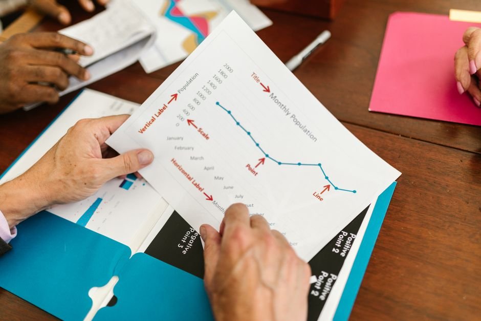 MM2H 申請 流程：Hands examining a printed report with population and timelin